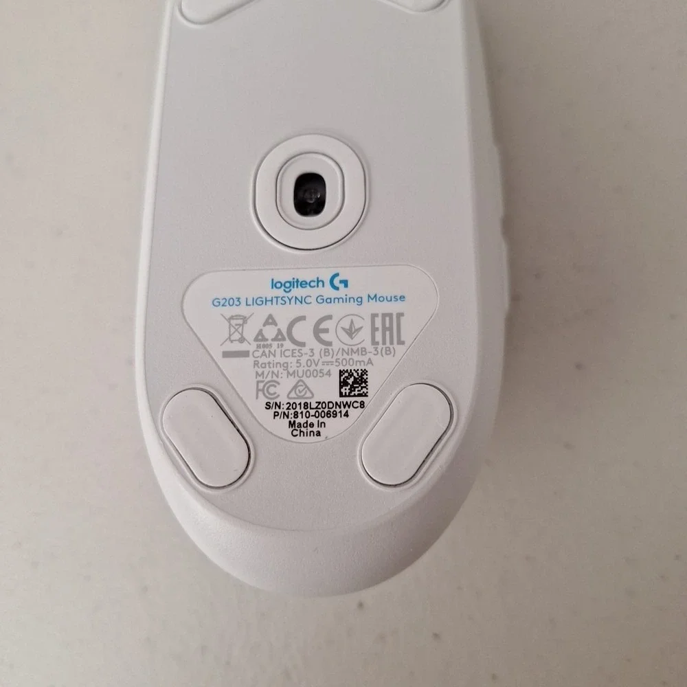 WHITE Logitech G203 Lightsync Wired Gaming Mouse Tested Works Great‎ Condition